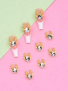 10pcs Saprkling Rhinestone Silver Gold Nail Charms Christmas Deer Design For New Year DIY Crafts Nails Decoration Supply - Multicolor - View 7