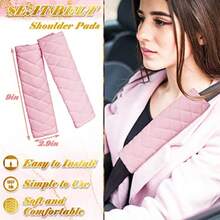 Tallew 8 Pcs Pink Cute Car Accessories Set Includes Steering Wheel Cover 2 Seat Belt Shoulder Pad Auto Center Console Pad 2 Cup Holders 2 Bling Start Button Ring Sticker Gift For Girl Women New Driver - 粉色 - 查看 4