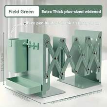 A Complete Set Of Sturdy Multi-Purpose Retractable Bookends With Pen Holder Hooks And Storage Boxes, A Set Of 6 Foldable Space-Saving Desktop Bookshelves, Durable Metal Book Storage Racks With Thick Dividers, Suitable For School, Office, Home Desktop Organization, An Ideal Student Gift, Thanksgiving Gift, Halloween Gift, Christmas Gift. - 綠色 - 查看 7