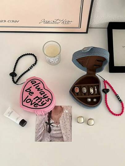 1pc Vintage Heart-Shaped Miniature Jewelry Box With Snap Closure, Fabric Lined Tabletop Organizer For Rings, Necklaces, And Earrings - Portable Travel Accessory Gift
