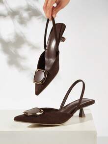 Women's Pointed Toe Slingback Sandals, Breathable Knitted Fabric, Kitten Heel, Comfortable Backstrap Design