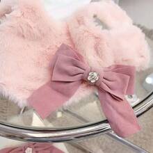 Chaleco para perro con adorno de lazo de piel sintética, ropa de mascota cálida para perros y gatos en otoño/invierno