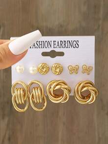 22-10pcs Fashionable Bohemian Style Metal Women Earrings Set, Geometric Exaggerated Design Jewelry Suitable For Daily, Party Wear, Holiday Gift