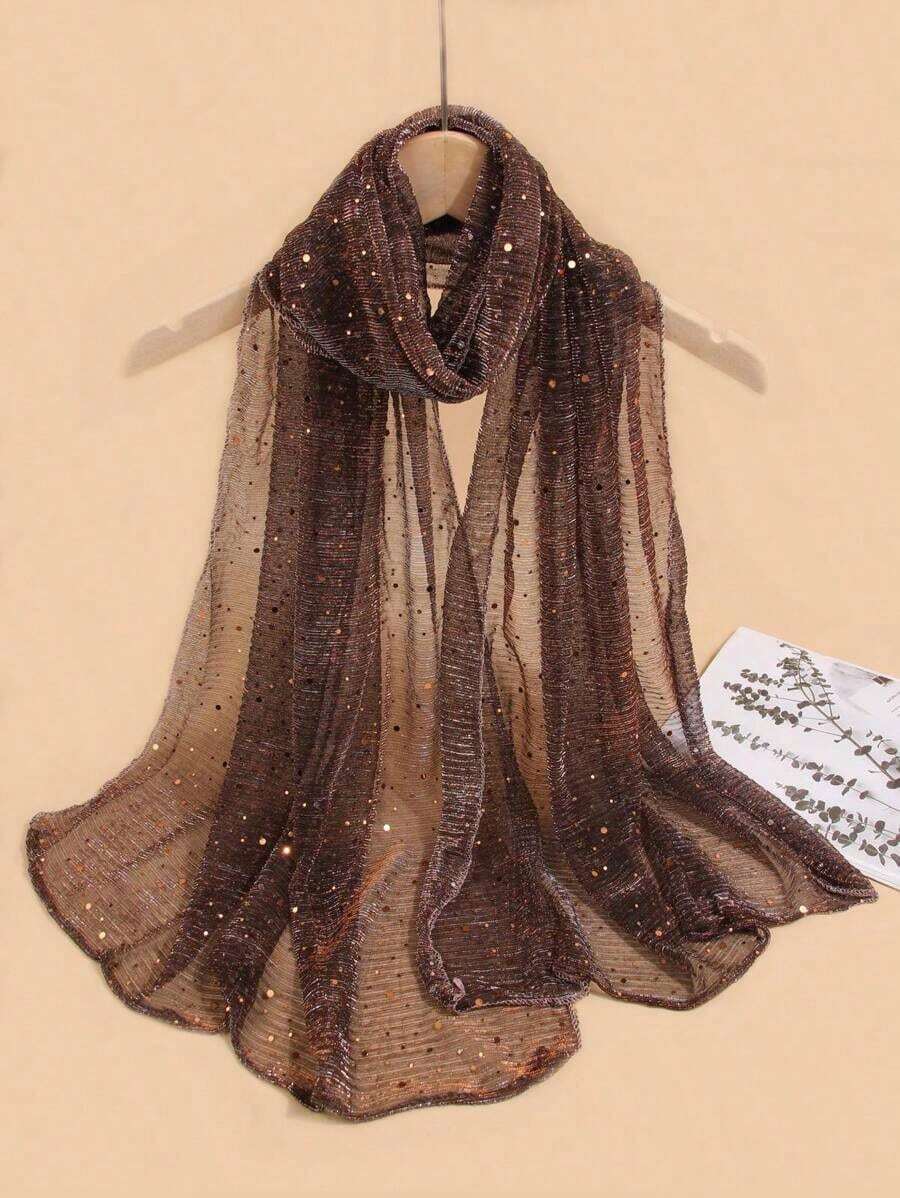 1pc Shawls For Women Lightweight Solid Color Sequin Bandana Scarf, Headscarf, Middle Eastern Hijab, Decorative Shawl, Sun Protection Beach Wrap, Suitable For Daily Use - Màu Xám nhạt - Xem 1