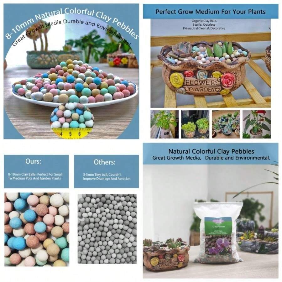Natural Organic Colorful Leca Balls 2LBS Plants, 8mm - 10mm Ceramsite Clay Pebbles Indoor Potting Garden Soil Orchid, Succulents, Hydroponics, Decoration, Drainage 2LBS, Colorful, 1 - 2LBS + Nhiều màu + 1 - Xem 1