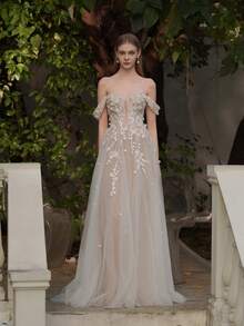 Off-Shoulder Deep V Lace Embroidery Sexy Long Wedding Dress