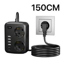 Protector de sobretensión multipuerto 8 en 1 con 2 tomas de CA, 4 puertos USB-A, 2 puertos USB-C, interruptor de encendido/apagado y un voltaje de funcionamiento de 100-250V para el hogar, la oficina y la estación de carga para viajes