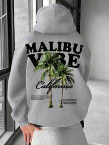 Zrgoth 男士棕榈树印花袋鼠口袋连帽衫，休闲街头风，秋冬款 - 灰色 - 查看 5