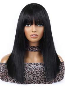 14-34 Inch Women's Black Wig Natural Black Wig With Bangs,Straight Wigs For Women, Wednesday Wig 65.3cm Long Straight Heat Resistant Synthetic Wig For Fashion Women Goth Y2K Style - Black - View 11