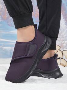 Adjustable Hook And Loop Slip-On Boots, Thick Thermal Lining Design For Comfort, Suitable For Wide Feet And Middle-Aged/Elderly, Casual Sports Shoes For Autumn/Winter - Purple - View 12