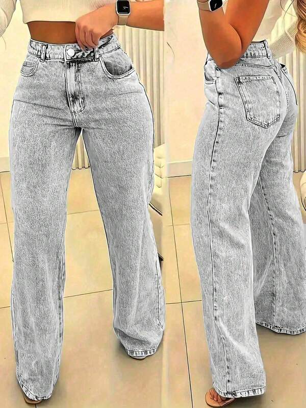 Women's Pocket Straight Loose Casual Versatile Jeans