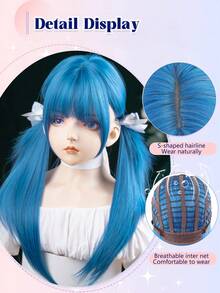 长直分层直发蓝色假发带刘海假发女士日常使用合成分层混合蓝色头发直发假发适合万圣节角色扮演派对 1 件 - 彩色 - 查看 2