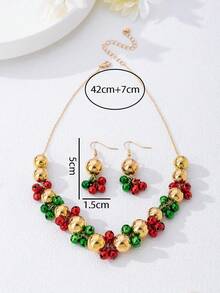 Set de 3 piezas de joyas de moda punk navideñas con un diseño minimalista de campanas, incluyendo collar, pulsera y aretes, un conjunto de joyas único para fiestas navideñas