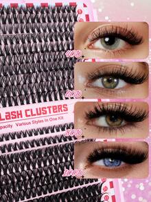 Juego de 800 pestañas postizas en racimo, incluye estilos mixtos de 30D/40D/60D/80D y 40D/60D/80D/100D, talla grande 720 pestañas naturales y esponjosas de 40D/80D, ligeras y cómodas, fáciles de aplicar, reutilizables y duraderas. El set incluye 1 pinza, 1 cepillo para pestañas y 1 adhesivo. Ideal para principiantes que quieran hacer extensiones de pestañas en casa u al aire libre, adecuado para maquillaje diario, fiestas, bodas, cosplay o viajes. - Negro - Ver 6