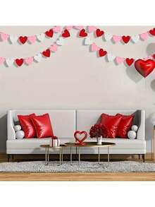 10pcs/Set Heart Shaped Garland Felt Banners For Valentine's Day DIY Crafts, Anniversary, Fireplace, Room, Home Decor, Atmosphere Setting, Family Gathering, Wall, Theme Party Hanging Decoration, Garden Yard Decor - 彩色 - 查看 6