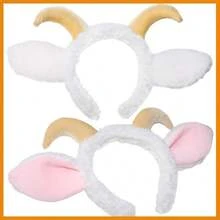 Goat Ears Headband With Ram Horns And Tail Furry Goat Costume Accessory. - 白色 - 查看 3