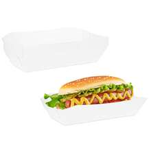 10件/20件/50件纯白色纸质食物船一次性热狗托盘白色牛皮纸外卖食物托盘架适用于派对小吃薯条摊位 - 白色 - 查看 3