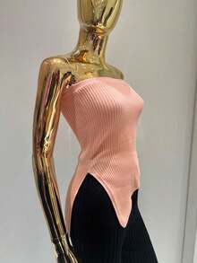 Cropped tomara que caia assimétrico  Simples    Assimétrico    Praia - salmão - Visão 2