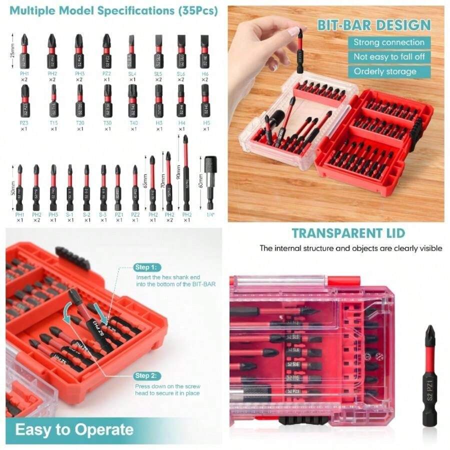 35Pcs Screwdriver Bits Set S2 Steel Screwdriver Impact Kit With A Storage Case, Used Power Screwdrivers And Drill Drivers - 35件組螺絲起子頭 - 查看 1