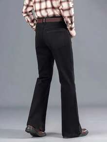 Men's Classic Flare Jeans - Casual Cotton Blended Fabric, Machine Washable, Non-Stretch, Solid Color, Suitable For All Seasons