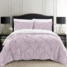 Elegant Comfort Ultra Soft 3pcs Pinch Pleated Pintuck Microsuede Fleece Reversible Sherpa Comforter Set With Shams, Cozy Warm Breathable, Easy Care Quilt Comforter Sets, Full/Queen, King/California King Size Bed For All Seasons, Christmas Decorations Gifts, Cozy Winter Styles, Holiday Décor - 塵土飛揚的玫瑰 - 查看 2