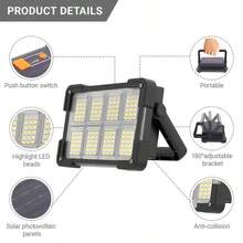 1/2pcs Outdoor Solar Powered Lighting Lamp, Portable LED Handheld Lamp With 144 LEDs, 8 Modes, Sturdy ABS Waterproof Housing, Suitable For Outdoor, Home, Travel, Camping, Fishing And Emergency Lighting, 3*1200mAh Rechargeable Battery For Long-Lasting Illumination, Supports Solar Charging, Type-C And USB Power Bank Charging, Compact Design, High-Quality Solar Power Bank, Essential For Hikers