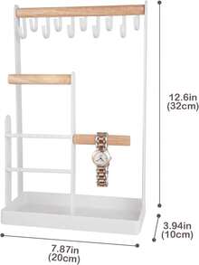 Jewelry Stand Holder Organizer, 4-Tier Necklace Holder With Ring Tray, 10 Hooks Necklaces Hanging Small Jewelry Display Storage Tower Tree For Bracelets Earrings Watches , White - 1PCS - View 2