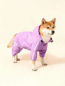 1 件套狗狗防水夹克雨衣，反光连帽雨衣，适合小型犬和猫，轻便狗狗衣服，带牵引绳孔，防风防雪 - 紫色 - 查看 16