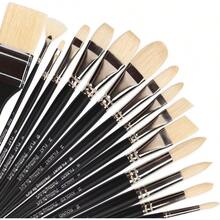 Natural Bristle Professional Paintbrushes Set 15PCS Long Handled Paint Brushes For Acrylic Painting Oil Paint Brushes Of Fan Round Flat Angled Filbert And Chip Tips With Bamboo Storage Pouch