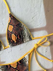 Bộ bikini hai mảnh họa tiết da báo dành cho nữ, thích hợp cho kỳ nghỉ biển và lễ hội Halloween, mùa hè 2025. - Da rắn vàng - Xem 5