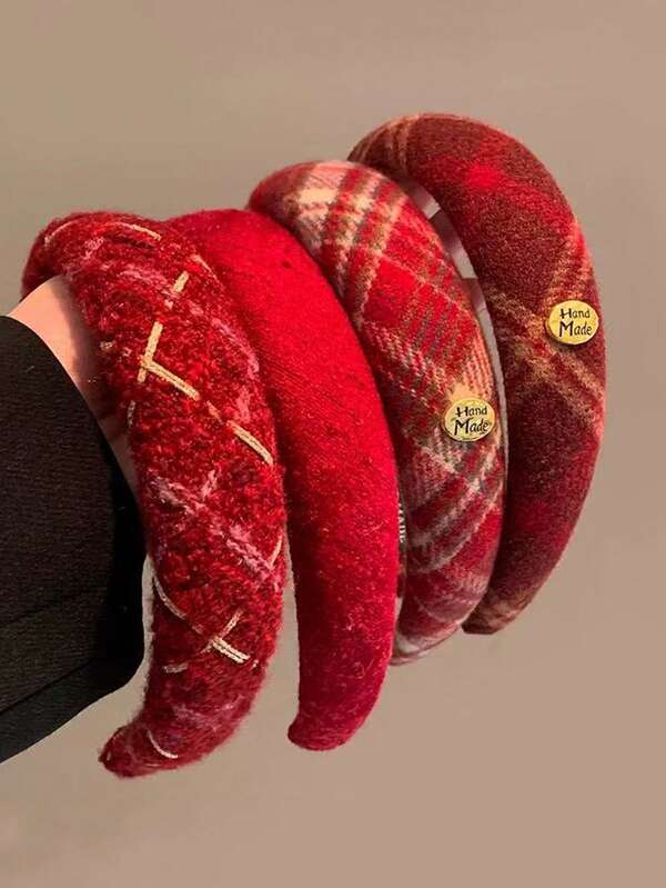 Diadema a cuadros rojos vintage, de corona alta, versátil para Año Nuevo, Navidad, otoño/invierno, cinta para el cabello, aro para el cabello