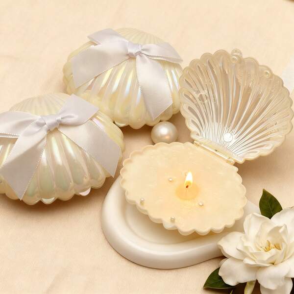 1/3/5 Stücke weiße Schleife Muschel Kerzen, romantische kreative Hochzeitsbegleiter, Geburtstagsgeschenke, beste Party-Essentials, Kerzen Geschenkbox, Hochzeitsfavors, Wohnzimmer Dekoration, Ornamente, Haus Dekoration, Ornamente, Heim Ornamente, Geburtstagsdekoration Schlafzimmer, Haus Dekoration, Geburtstagsgeschenk, Raumdekoration