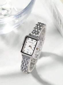 1pc Classic Minimalist Square Bicolor Gold & Silver Rhinestone Women's Watch, Suitable For Daily, Date, Back To School, Party, Birthday Gift