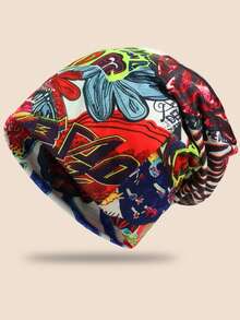 Y2K Style Brimless Beanie Hat With Gothic Print, Warm Knitted Cap For Men And Women, Outdoor Winter, All-Over Print, Stackable Beanie, Tropical Boho Party Casual Cute Polyester Knit Hat, Four Seasons