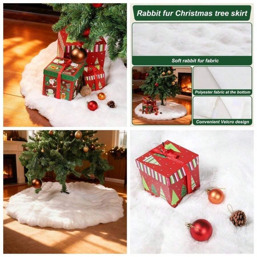 35 Inch Rabbit Fur Tree Skirt White Plush Skirt Merry Party Tree Decoration