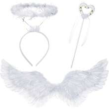 Angel Wings And Halo Angel Costume Feather Wings Headband Wand Set Halloween Outfit Cosplay Costume Accessories