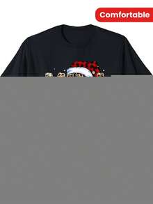 Pijama de cuadros de leopardo y búfalo de Navidad Mimi Claus, camiseta de hombre con estampado de personalidad, cuello redondo casual de manga corta, versión cómoda de algodón de manga corta, se puede usar en las cuatro estaciones, 220g - Negro - Ver 7