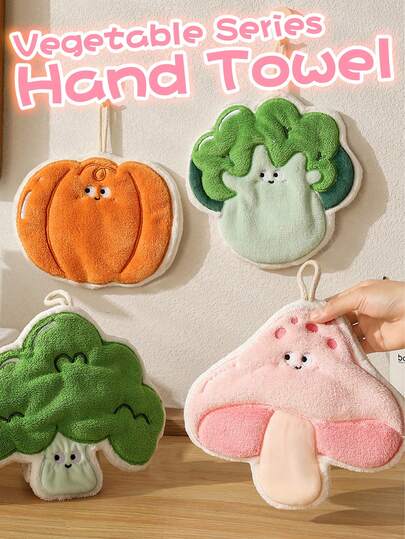 1pc Cute Vegetable Pattern Kitchen Towel, Coral Fleece 3-Layer Thick Quick-Dry Hand Towel With Hanging Loop, Super Absorbent Dish Cloth, Lightweight Super Soft Fiber Handkerchief, Non-Shedding, Suitable For Bathroom And Kitchen/Bathroom Drying/Bathroom Home