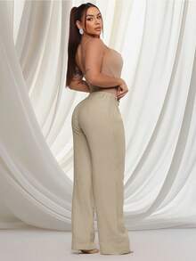 Women's High Waisted Elastic Waist Wide Leg Pants With Pockets Elegant Formal Wear - Màu be - Xem 7