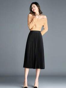 BLACK SPIDERS Women's Pleated Midi Skirt - Preto - 查看 1
