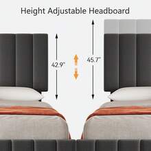 Cama Matrimonial con 4 Cajones de Almacenaje, Cabecera Ajustable en Altura, Base Tapizada en Lino, Sin Necesidad de Somier, Montaje Fácil, Gris - Gris - Ver 3