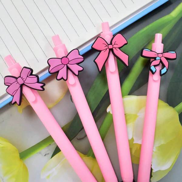 8 canetas esferográficas da série laço rosa, artigos de papelaria para estudantes, canetas coloridas de gel macio de PVC, canetas rosa para meninas, material de escritório adequado para presente feminino