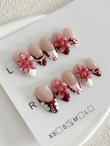 10 peças de armadura curta em formato de amêndoa, simples e elegante, estilo INS, retrô, gótica, pintada à mão, vermelha e branca, 3D, estereoscópica, esculpida, para vestir