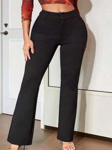 HOMEYEE Pantalones retro casuales y elegantes para mujer de talla grande, adecuados para negocios, trabajo, uso diario y vacaciones - Negro - Ver 4