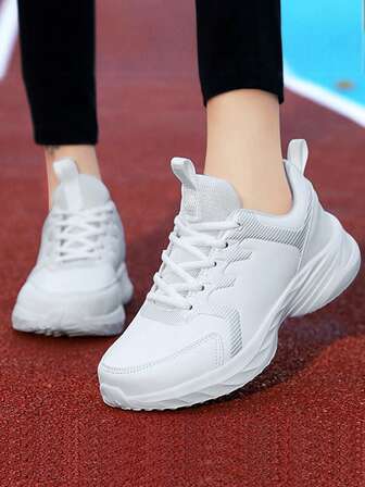 1 双女士防水运动鞋，皮革外观黑色休闲轻便跑步步行运动鞋，适合 2025 年夏季，时尚纯色舒适运动鞋