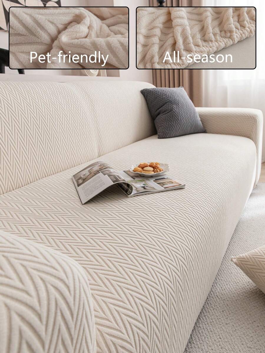 1 Vỏ bọc ghế sofa co giãn Jacquard màu trơn, kiểu dáng phù hợp cho mọi mùa, có thể giặt bằng máy, chống thú cưng và bền, thích hợp cho phòng khách, phòng ngủ, phòng ăn, ngoài trời, ghế sofa 1/2/3/4 chỗ ngồi, bao gồm dải chống trượt - Màu be - Xem 1