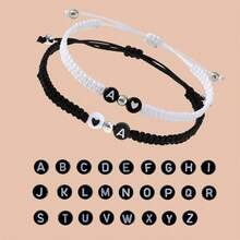 1pc Minimalist 26 Alphabet Braided Adjustable Bracelet, Personalized Heart Letter Friendship/Couple Bracelet, Suitable For Valentine's Day And Birthday Gift