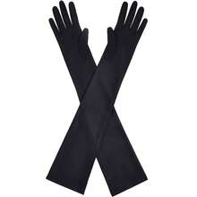 1 par de guantes largos de satén negro para mujeres, elegantes para fiesta de noche, boda, y combinando con atuendos de festivales