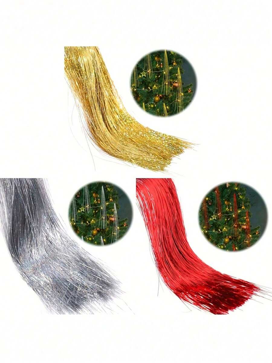 3000pcs, Tinsel Icicle Strands, Christmas Tree Tinsel Icicles Tinsel Foil Fringe Garland Tinsel Icicles Iridescent Holiday Festivals Decor Birthday Party Supplies - Multicolor - View 1