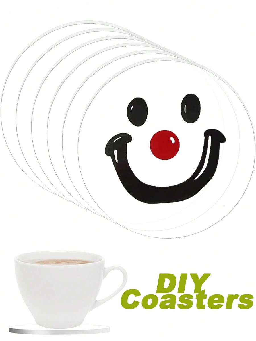 4,7" de diamètre Disque rond en acrylique transparent avec autocollant visage souriant, disque rond en acrylique transparent, panneau rond en PET, convient pour le DIY, les gâteaux, l'artisanat, les dessus de table - Multicolore - Voir 1